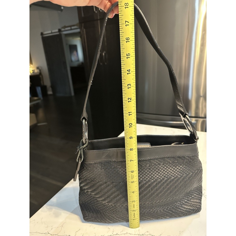 Vintage 1990's Fossil Shoulder Woven Black Leather Shoulder Bag - Picture 3 of 11